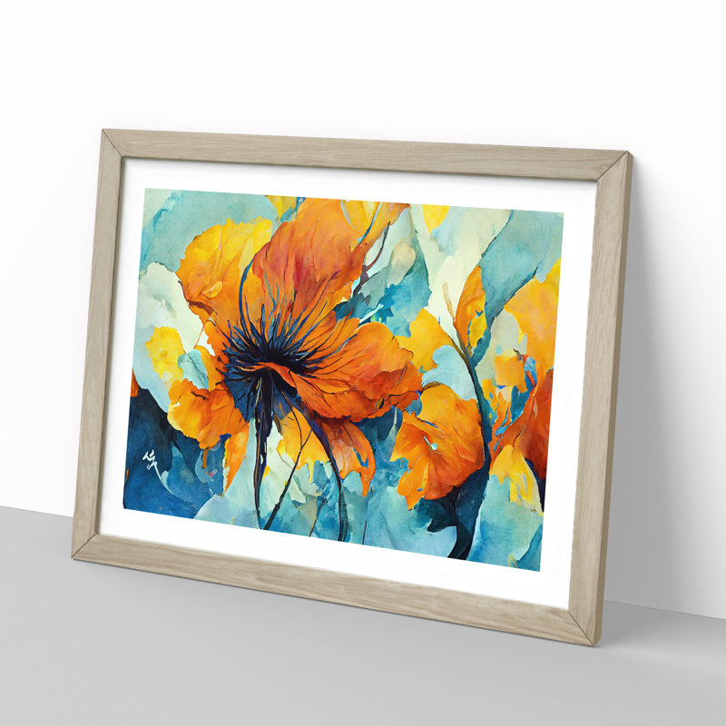 Flowers Abstract Vol.2 1 Piece Single Picture Frame Painting, 25cm H x 34cm W x 2cm D, Oak