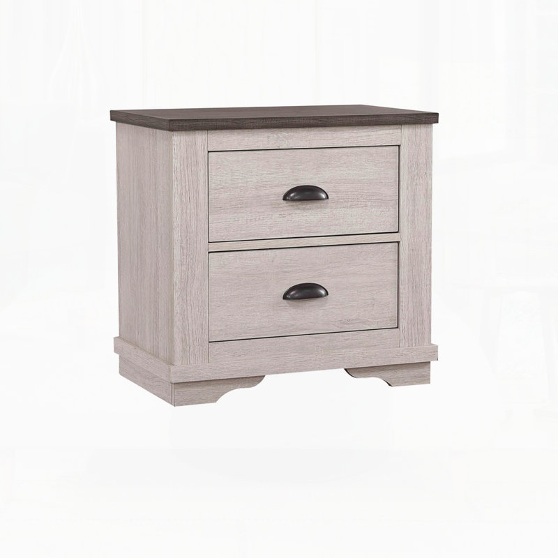 Table de chevet moderne pour chambre à coucher, Blanc cassé/gris