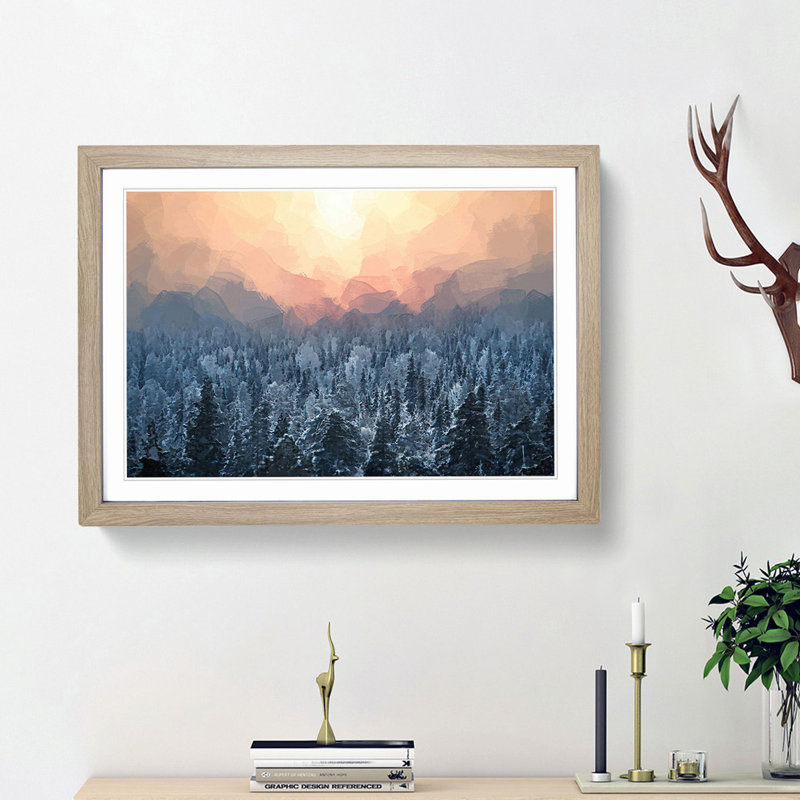 Sun High over Winter a Forest in Abstract - Picture Frame Graphic Art Print, Oak Framed, 36cm H x 48cm W x 2cm D