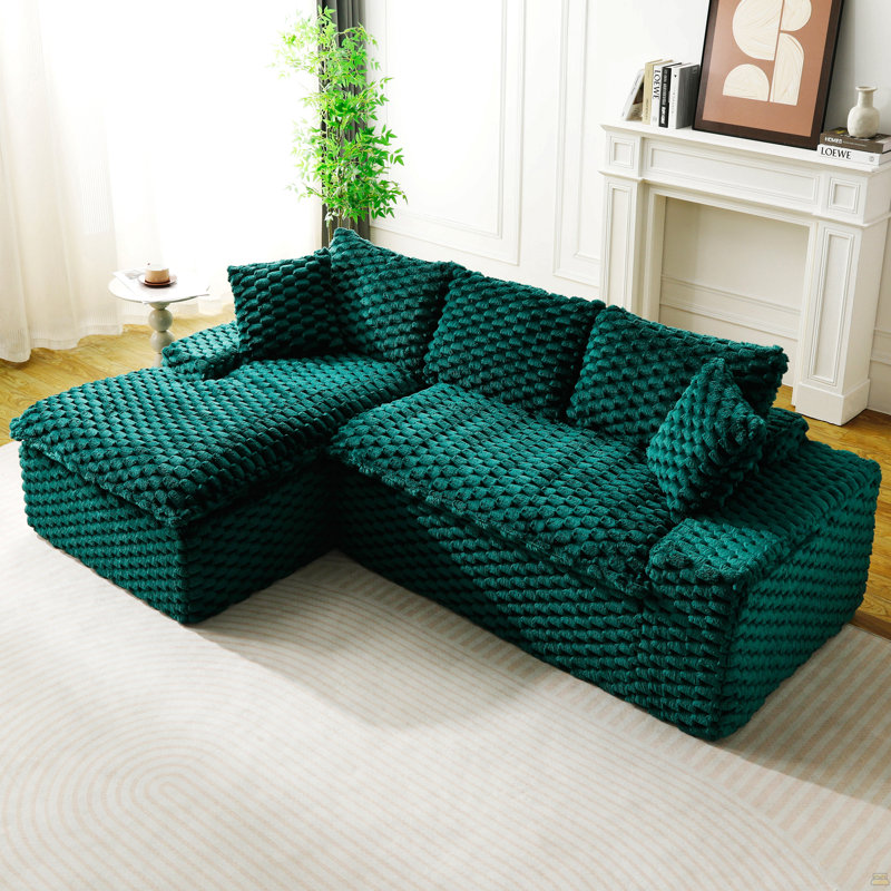 Canapé polyvalent en velours Turtle, Vert, Orienté à gauche (vu de face)