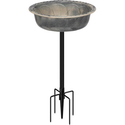 Rieleigh Round Polyresin Bird Bath Bowl with Metal Stake 