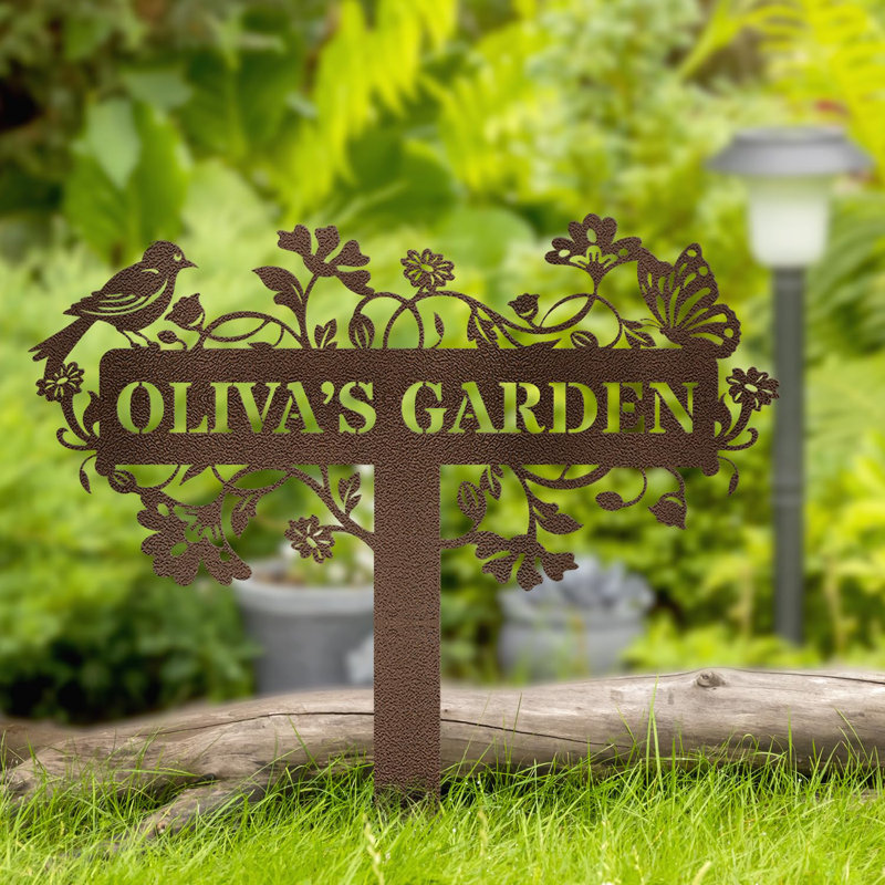 Oiseau de jardin papillon sur des fleurs sauvages, H 12 po x l 12 po x P 0,05 po, Oui, Bronze