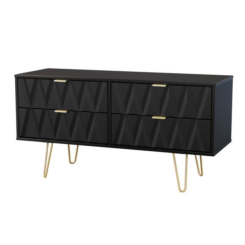 Baturhan 115cm W 4 - Drawer Chest of Drawers, Deep Black/Black Matt