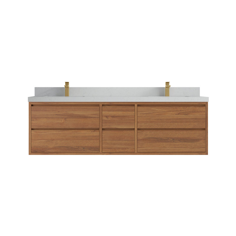 Madison Floating 72'' Double Bathroom Vanity with Quartz Top, Carrara Quartz