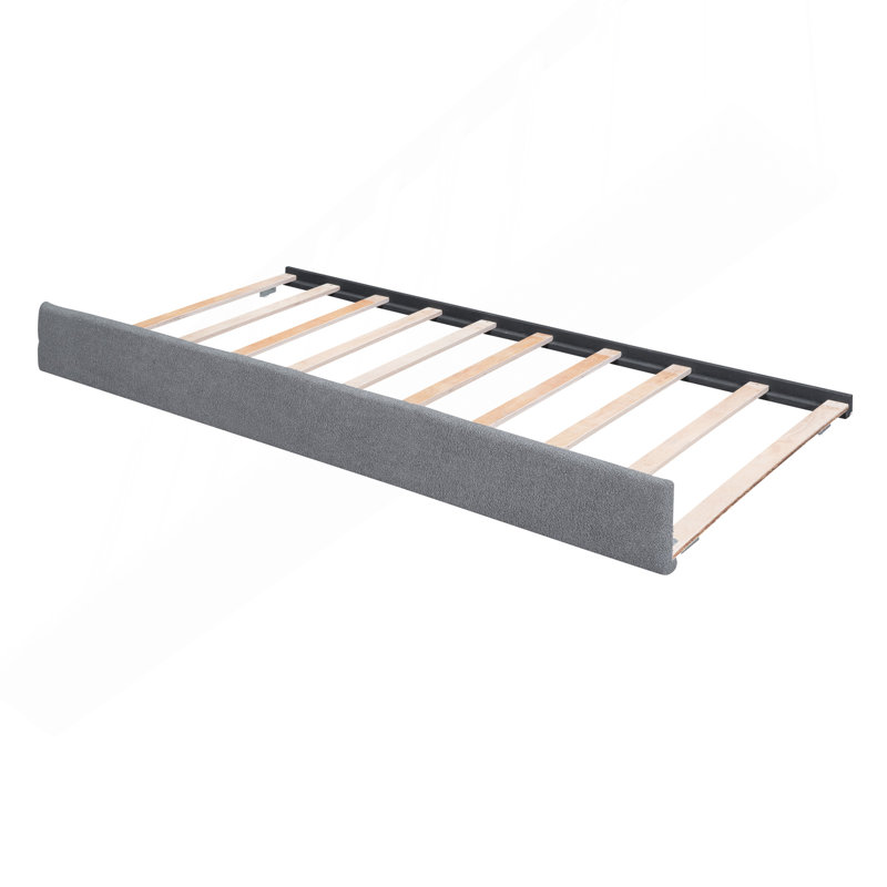 Lit plateforme tapissier avec lit gigogne double Teddy, Gris