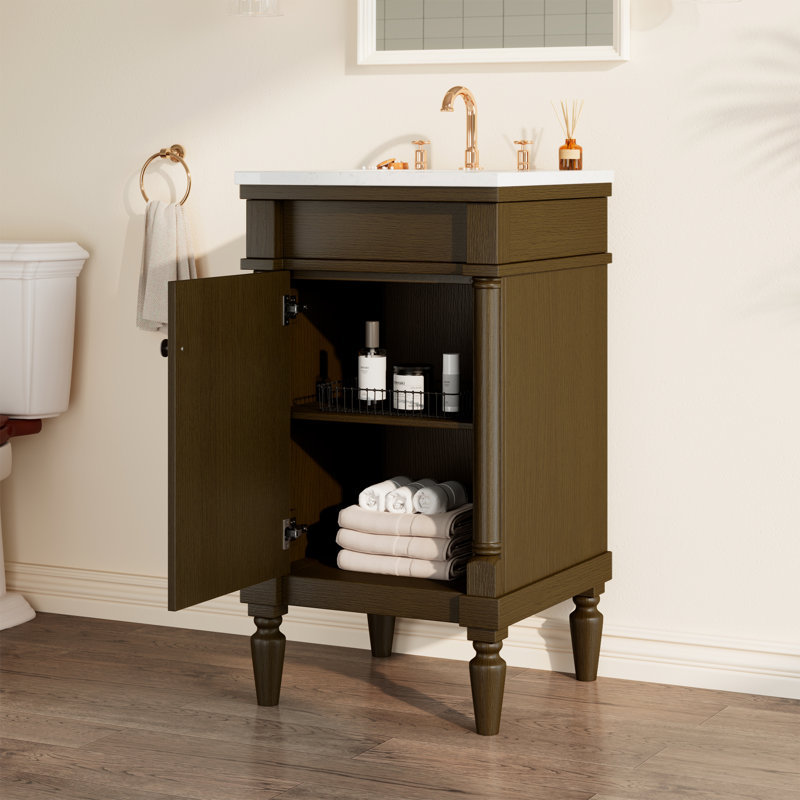 Meuble-lavabo simple 19 po avec plateau en pierre reconstituée, Brun