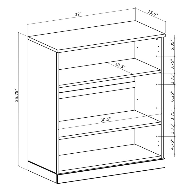 Bibliothèque modulaire 100% chêne massif à 3 tablettes Palace Imports Premium - 32 po de largeur, 35,75 po de hauteur