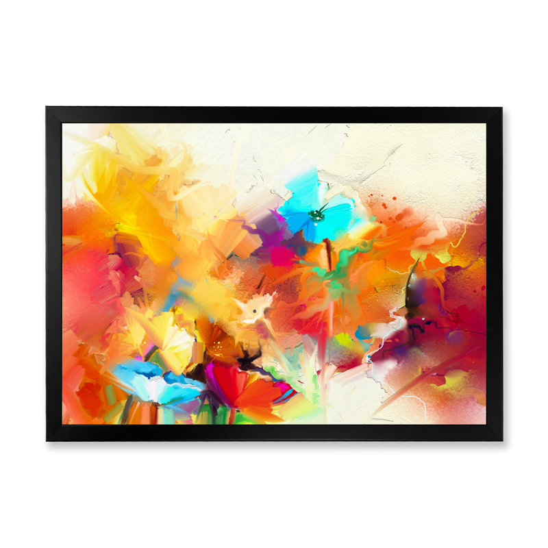 «Multicolor Summer Flowers Grunge Art», reproduction sur toile flottante, H 12 po x l 20 po x P 1 po, Cadre photo noir