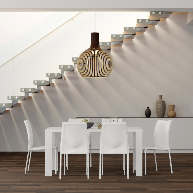 Carson 63" Dining Table In High Gloss White And 6 Sokol Stacking Chairs, White