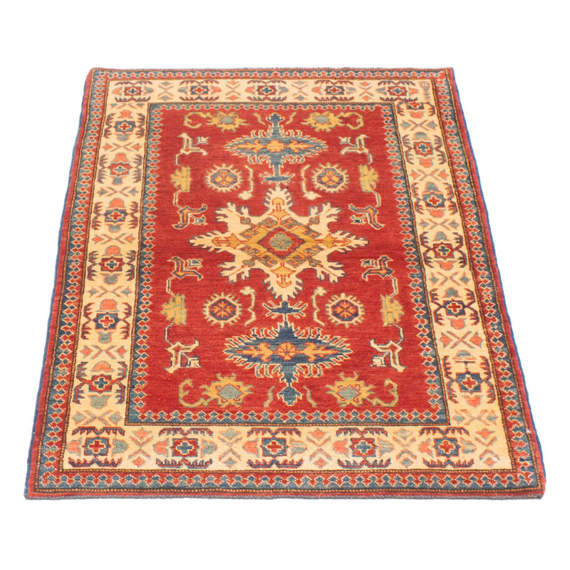 Tapis unique en laine noué à la main 3 pi 3 po x 5 pi 8 po nouvel âge Ahmer en crème / bleu foncé / rouge foncé