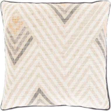 18 x 18 Square Polycotton Handwoven Accent Throw Pillow, Fringed, Sequins, Chevron Design, Off White Dakota Fields