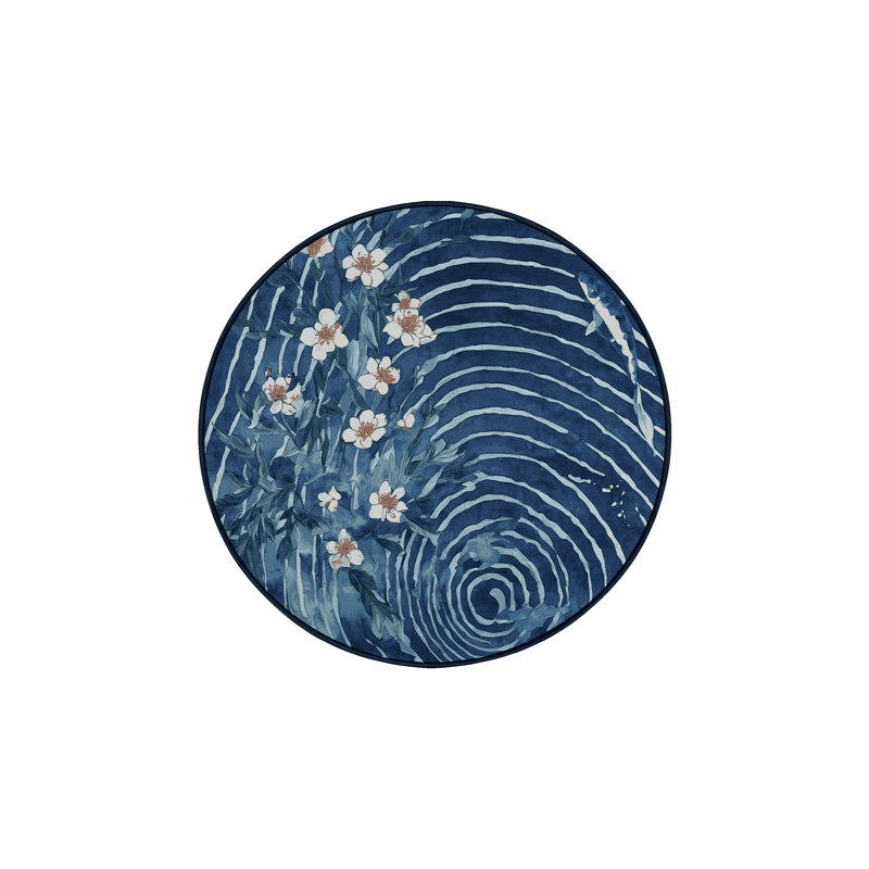 Machine Washable Blue Area Rug, Round 6'