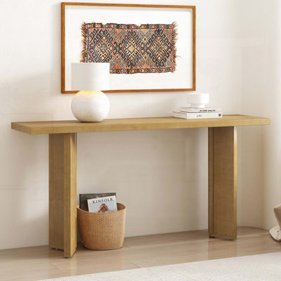 Élégante console avec placage de pin et pieds géométriques