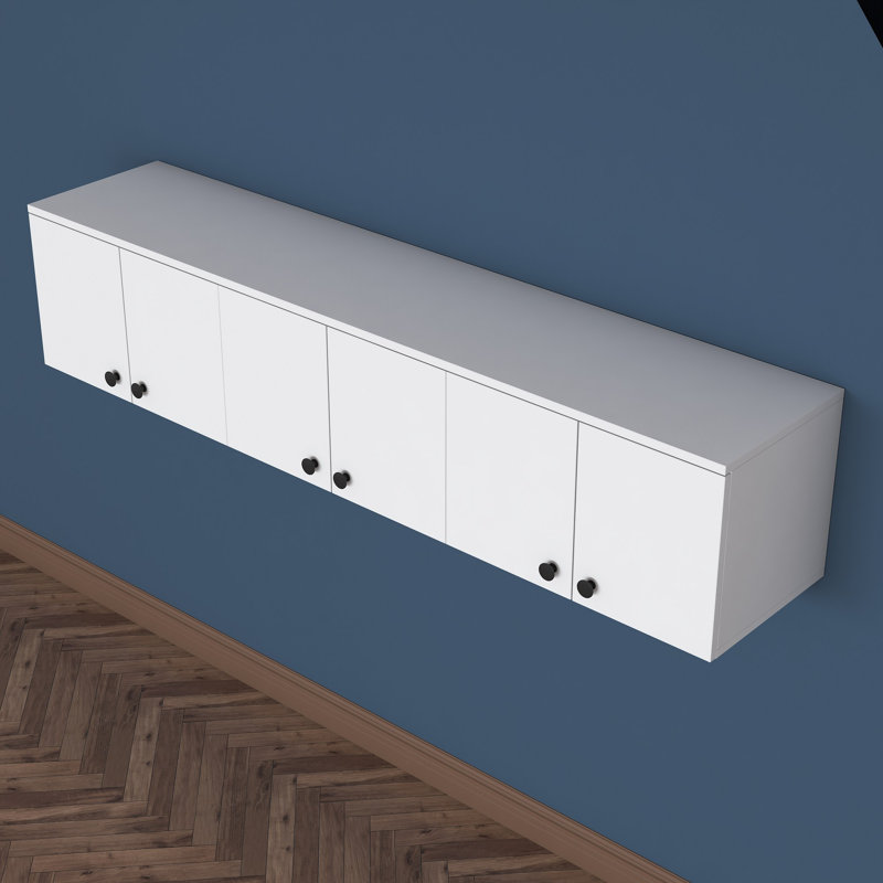 Modern Multi-Purpose Cabinet, White, 70.7 x 17.2 x 14.8 inches | 100% Melamine Coated E1 Quality Chipboard, Thickness: 0.7 inches | Numerous Shelves, Additional Storage, Wall-Mountable Design for Home & Office