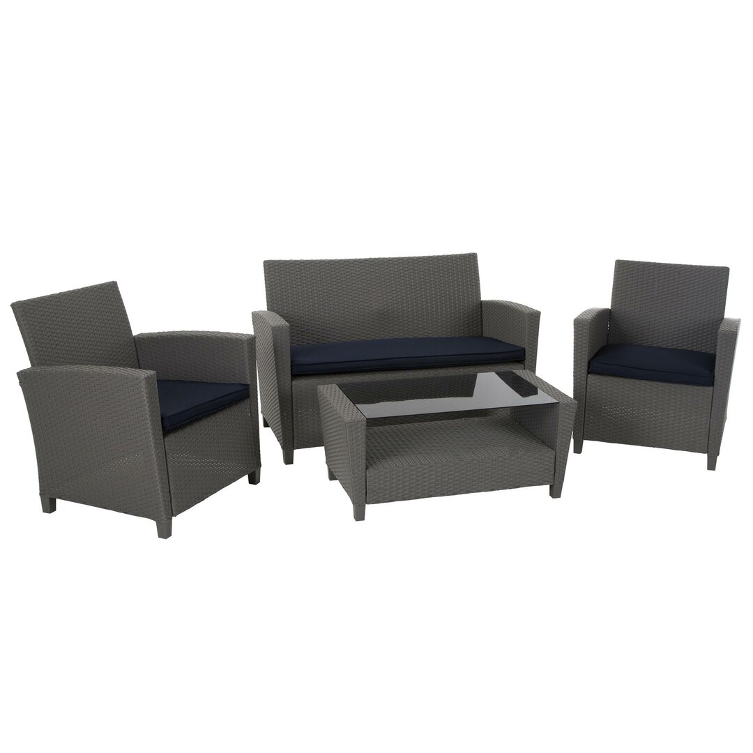 4-Sitzer Lounge-Set Lancashire aus Rattan mit Polster