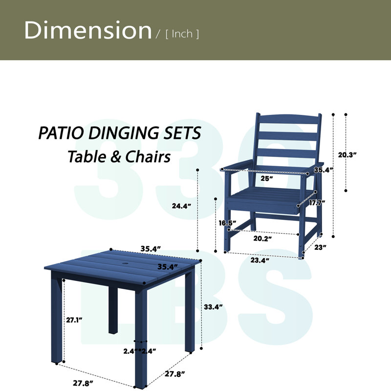 Table et chaises de salle à manger d'extérieur standard 5 pièces, convenant à de multiples décors, Bleu