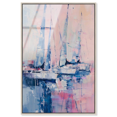 «Pastel Sea Breeze», art mural en verre encadré en verre ultrabrillant par Art Remedy, cadre argenté, 16 x 24