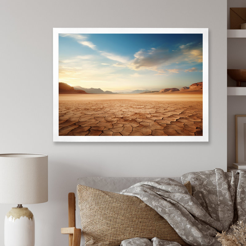 Scénique paysage désertique infini horizon V, Cadre simple blanc, H 12 po x l 20 po x P 1 po