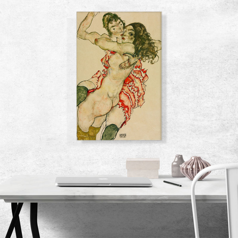 Deux femmes embrassant 1915 par Egon Schiele, reproduction d'art sur toile tendue, H 26 po x l 18 po x P 0,75 po
