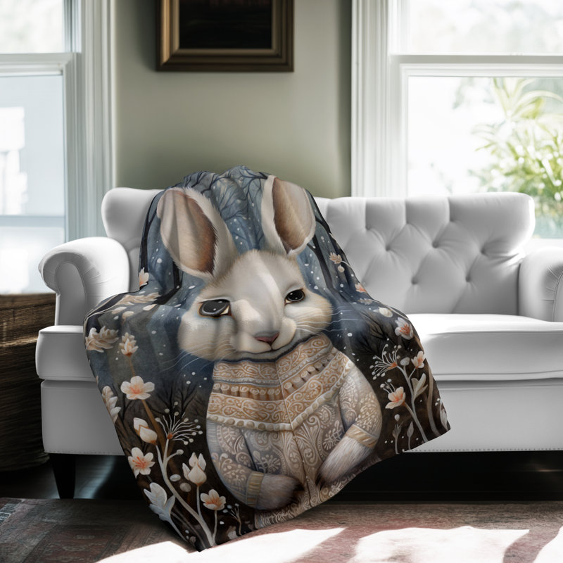 Fare Art Hare - couverture en sherpa de qualité supérieure 1 pièce - impression d'art luxueux, Simple