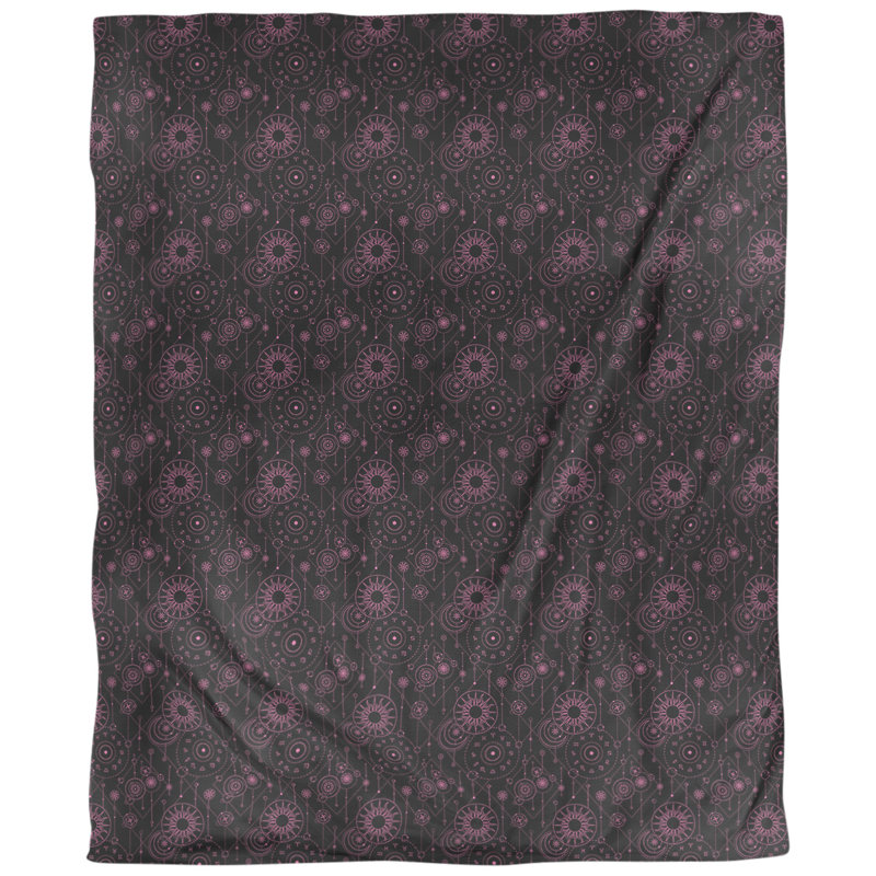 Tissu astrologie, Noir / Rose, L 56 po x l 36 po, Coton peigné de base