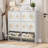 Shoe Cabinet with Flip Drawers, Slim Freestanding Shoe Rack Cabinet, Flower Pattern & Diamond-Shaped Handles-490355464-490355461-497914150
