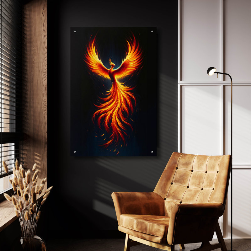 «The Phoenix» par Andreas Magnusson, art mural en verre acrylique, H 36 po x l 24 po x P 0,2 po