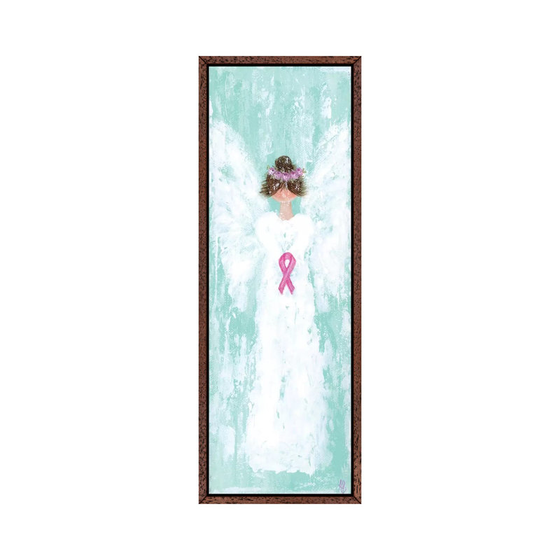 Breast Cancer Angel II 1 Piece Painting on Canvas, 30.48 cm H x 91.44 cm W, Classic Brown Wood Framed