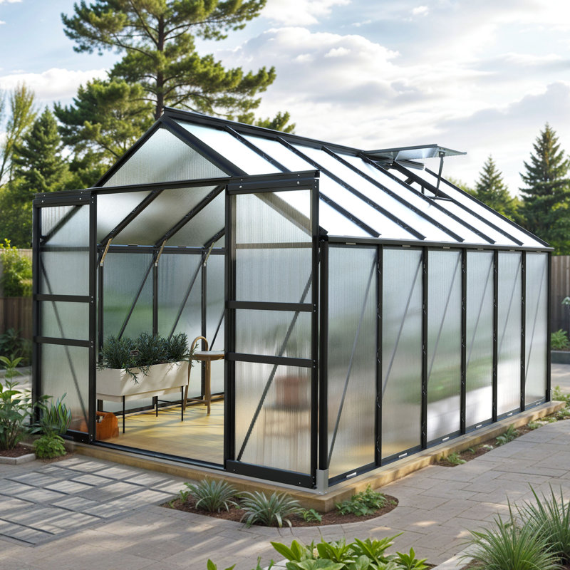 Balconera 8'W Polycarbonate Greenhouse, 145" D, Black