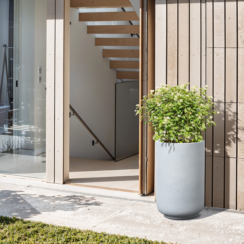 Minimalistic Modern Gray Round Planter, 23" H x 14.6" W x 14.6" D