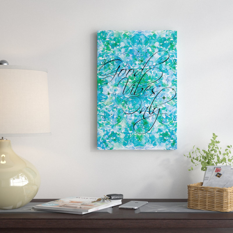 «Good Vibes Only», art textuel sur toile tendue, Toile avec cadre noir, H 48 po x l 32 po x P 1,5 po, Pas de tapis