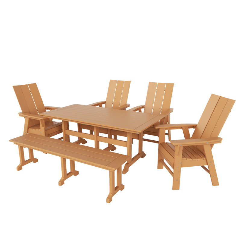 Joubert 6 - Person Patio Dining Set Umbrella Hole Included Rectangular Table, Teak