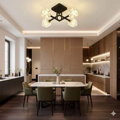 Ce luxueux plafonnier moderne aux accents de cristal comprend quatre douilles (les ampoules ne sont pas incluses). Ce lustre en cristal noir mat est conçu pour les salles à manger et peut également servir d'éclairage suspendu pour les salons, les chambres à coucher et les vestibules.