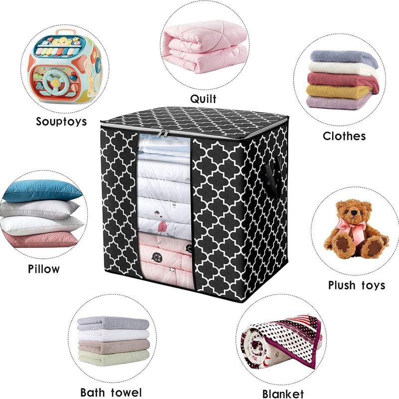 Storage Bags 6 Pack/100L Large Blanket Clothes Organization And Storage Containers For Comforters,Bedding, Foldable Organizer With Reinforced Handle, Clear Window, Sturdy Zippers,Pink