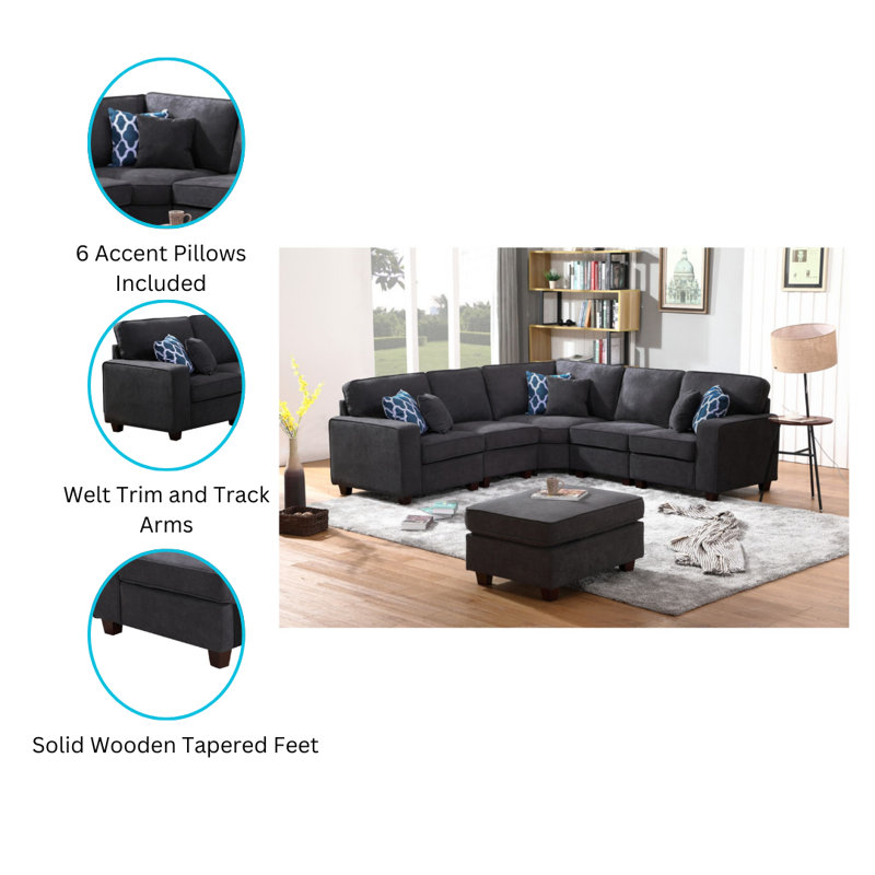 Canapé modulaire en L tissé gris avec repose-pieds 6 pièces Plaire