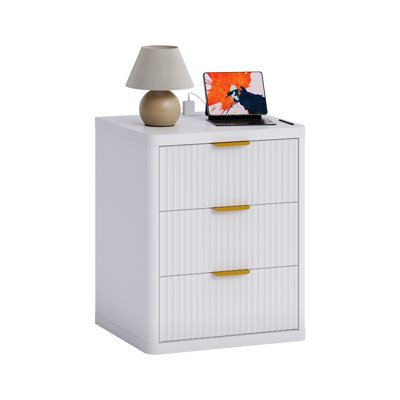 1 Pack/ 2 Pack Fluted Wood Nightstand with Charging Station, 1/2/3 Drawers, USB & Type-C Ports, Elegant Modern Vintage Side Table