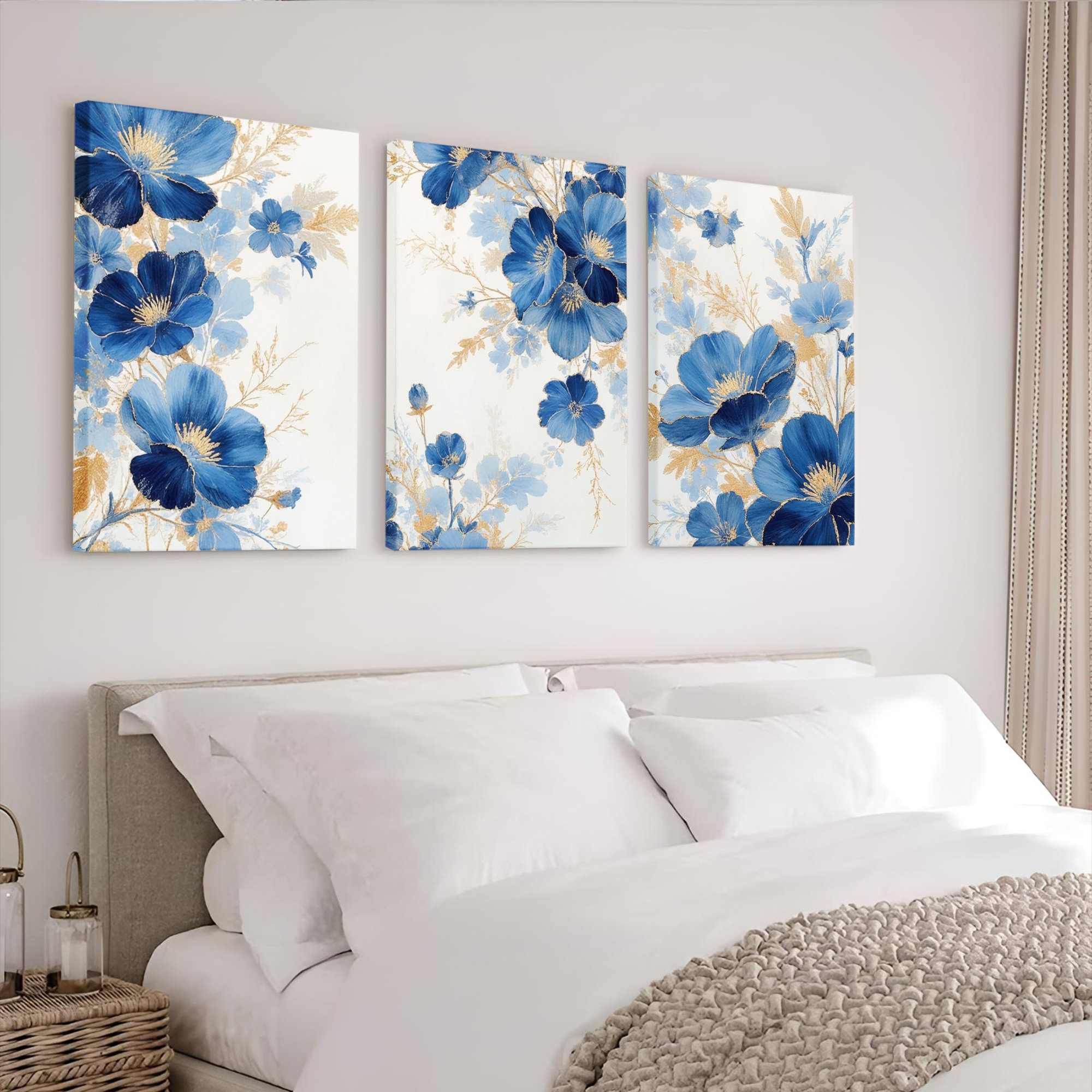 Red Barrel Studio® Blue Floral Canvas Wrapped Wall Art, Oil Painting ...