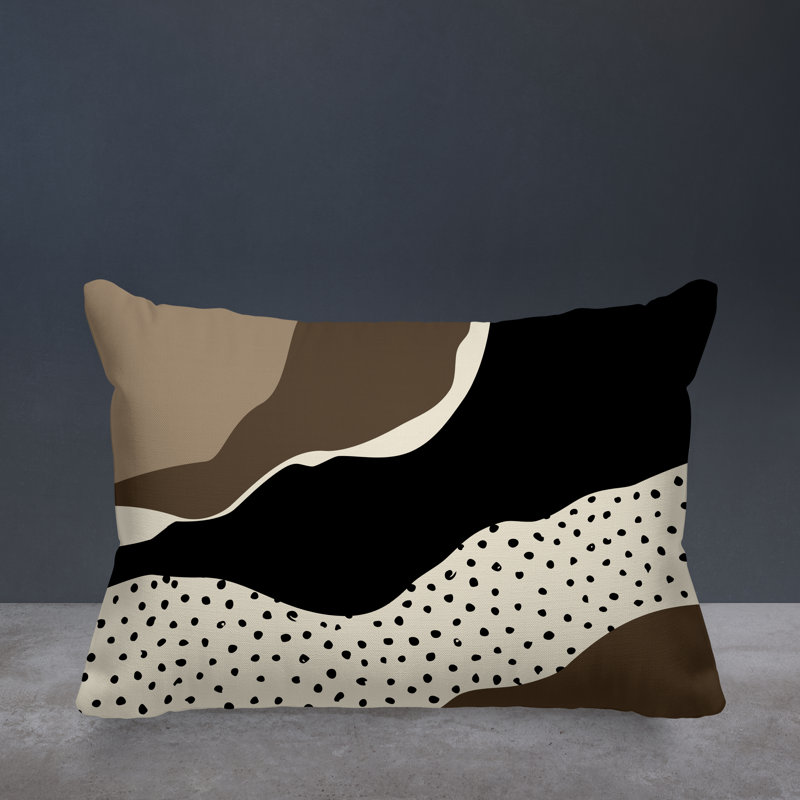 Willow Abstract Outdoor Reversible Throw Pillow, Beige/Off White/Black