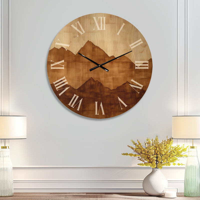 Très grande horloge murale en bois alpin - collage de montagne en automne, Medium