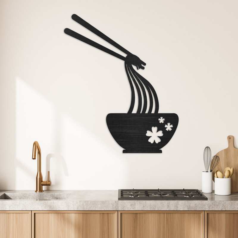 Art mural abstrait de nouilles et de baguettes - ACM, Noir, H 32 po x l 26,4 po x P 0,25 po
