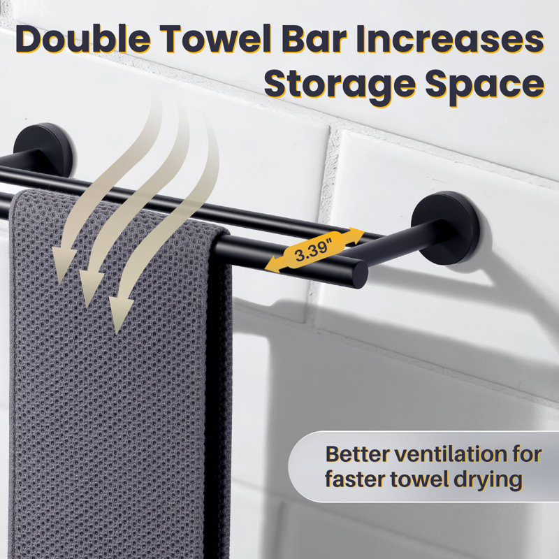 Double barre à serviettes en acier inoxydable SUS 304, porte-serviettes mural pour salle de bain, H 2 po x l 16 po x P 6,1 po