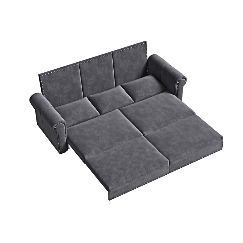 Canapé-lit Chesterfield avec garniture cloutée, Gris
