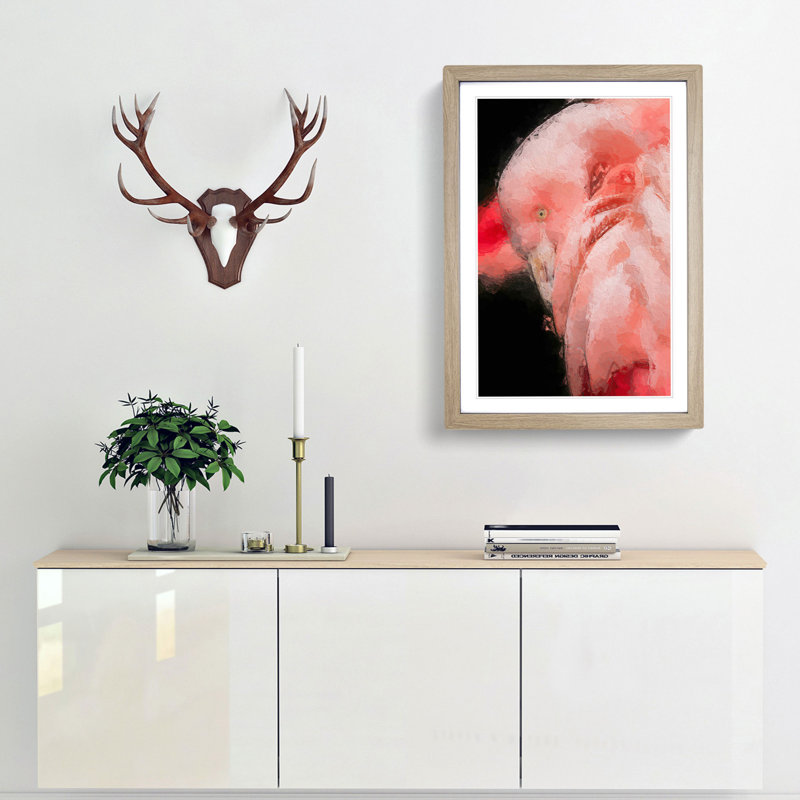 Pink Flamingo - Picture Frame Painting Print, 36cm H x 27cm W x 2cm D, Oak Framed