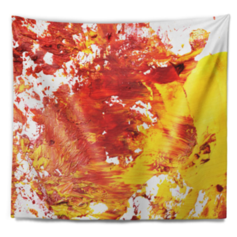 Tapisserie abstraite texturée rouge et jaune d'art, H 32 po x l 39 po