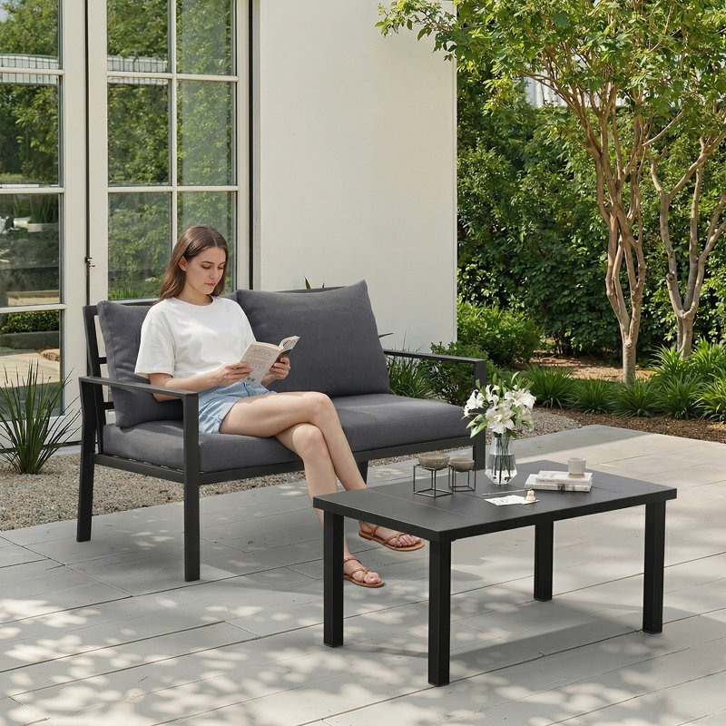 2 Seater Outdoor Sofa with Coffee Table, Grey