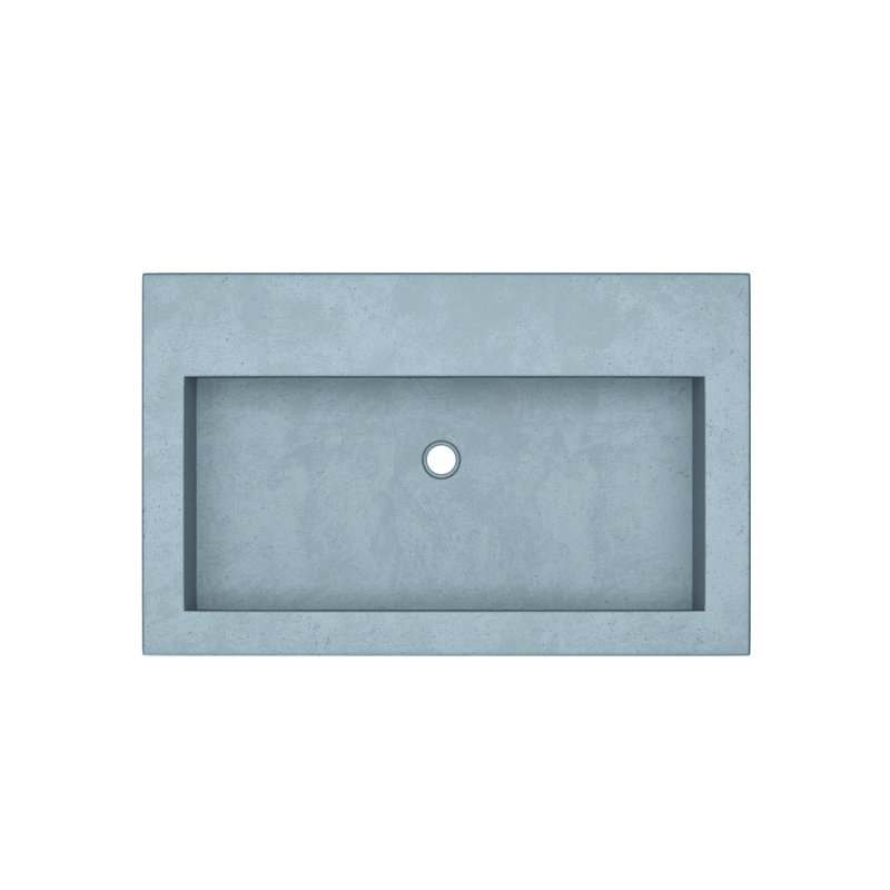 Trough Handmade Rectangular Drop-In Bathroom Sink, Single Faucet Hole, Ocean
