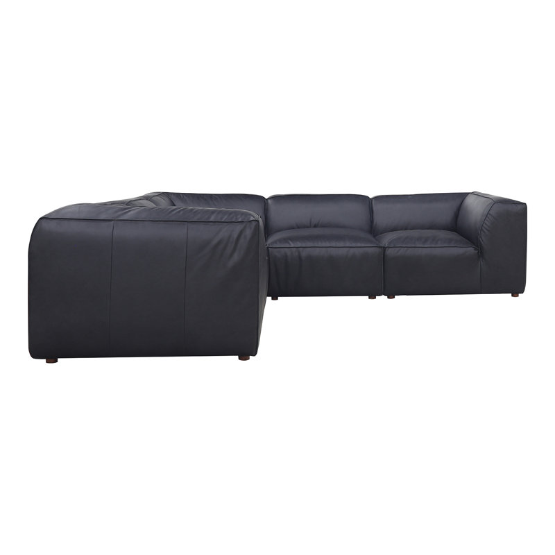 Form Astra 5 - Genuine Leather Modular Sectional with Ottoman, Tan Genuine Leather, 26" H x 112" W x 102.5" D