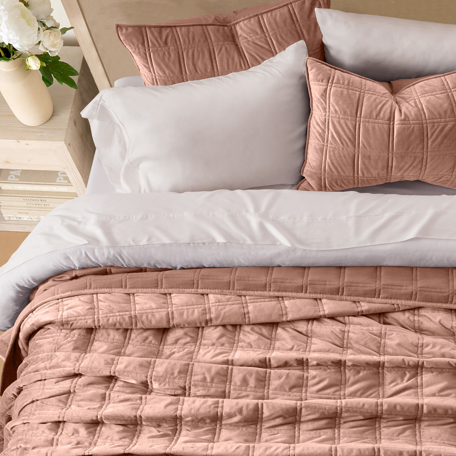 Velvet Quilt Set, Clay, King Quilt + 2 King Shams