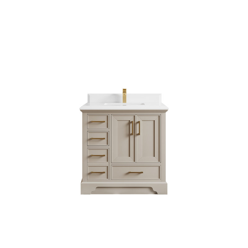 Meuble-lavabo simple 36 po avec plateau en quartz Glyndia, Blanc
