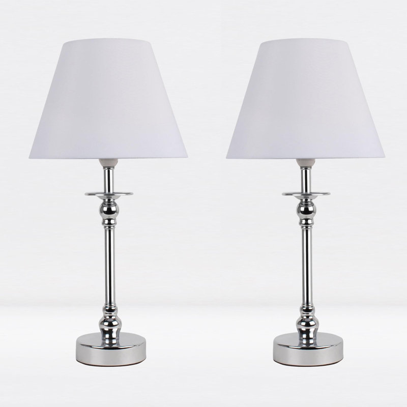 Lamons Metal Table Lamp, White, Polished Chrome